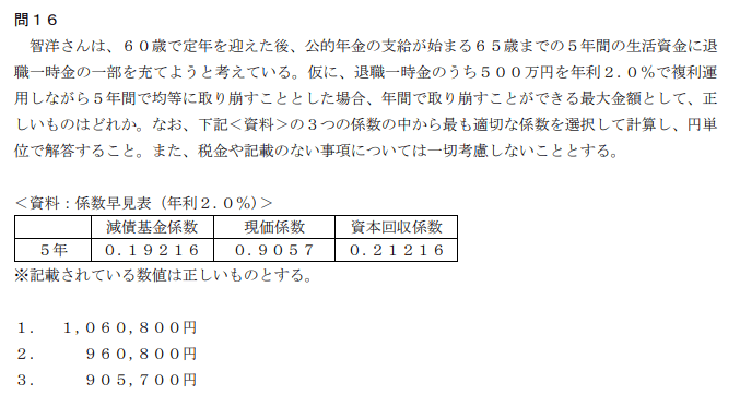 【FP3級】6個の係数の過去問